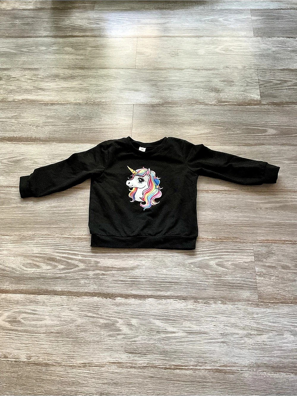 Kids Black Unicorn Long Sleeve Top